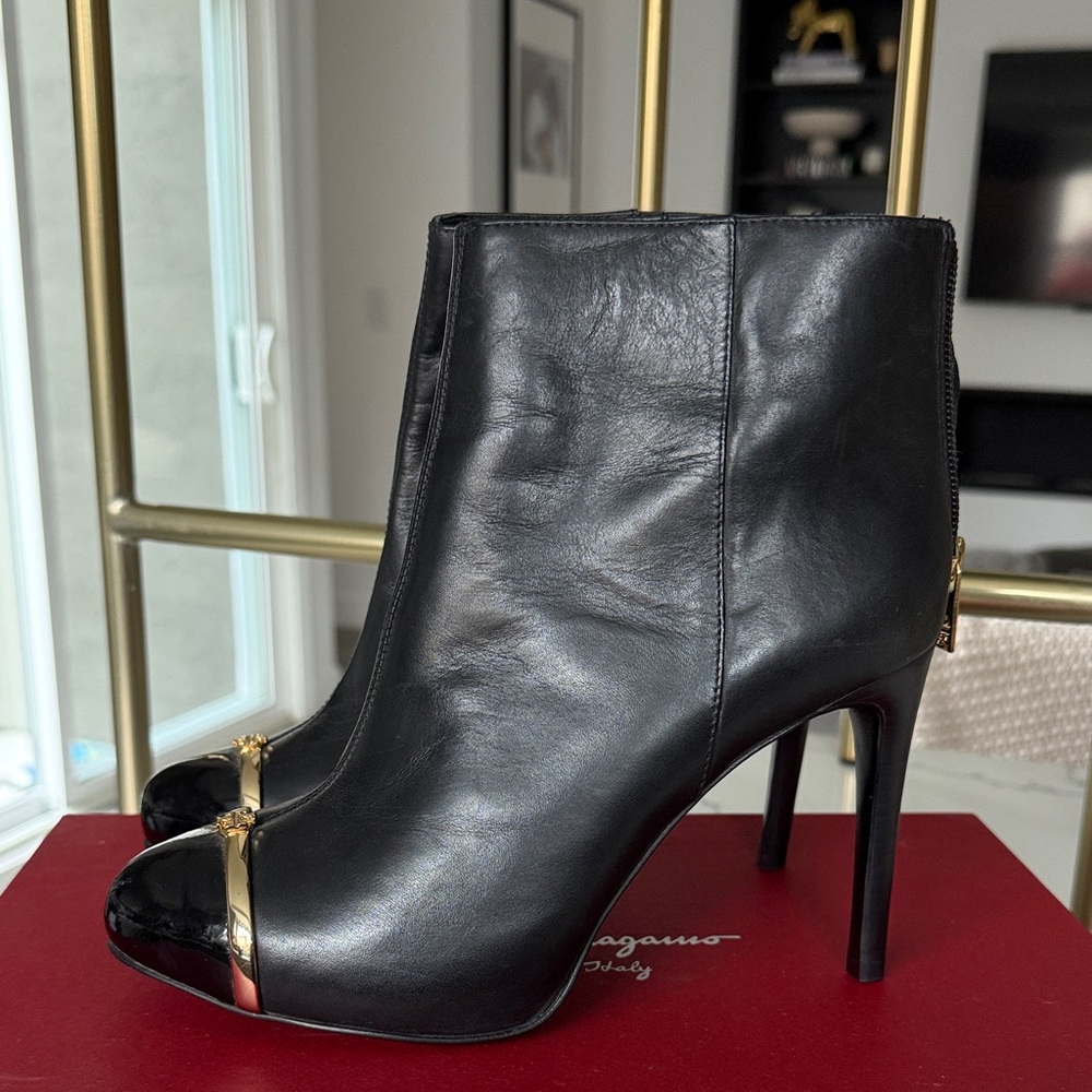 Tory Burch Leather Ankle Boots with Gold Accents